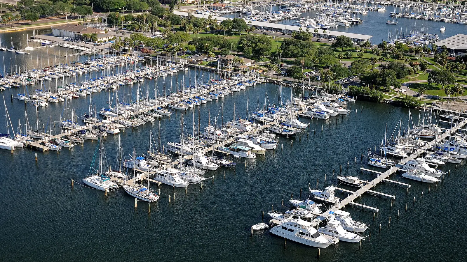 Aerial view of the St. Petersburg, Florida marina and its boat slips